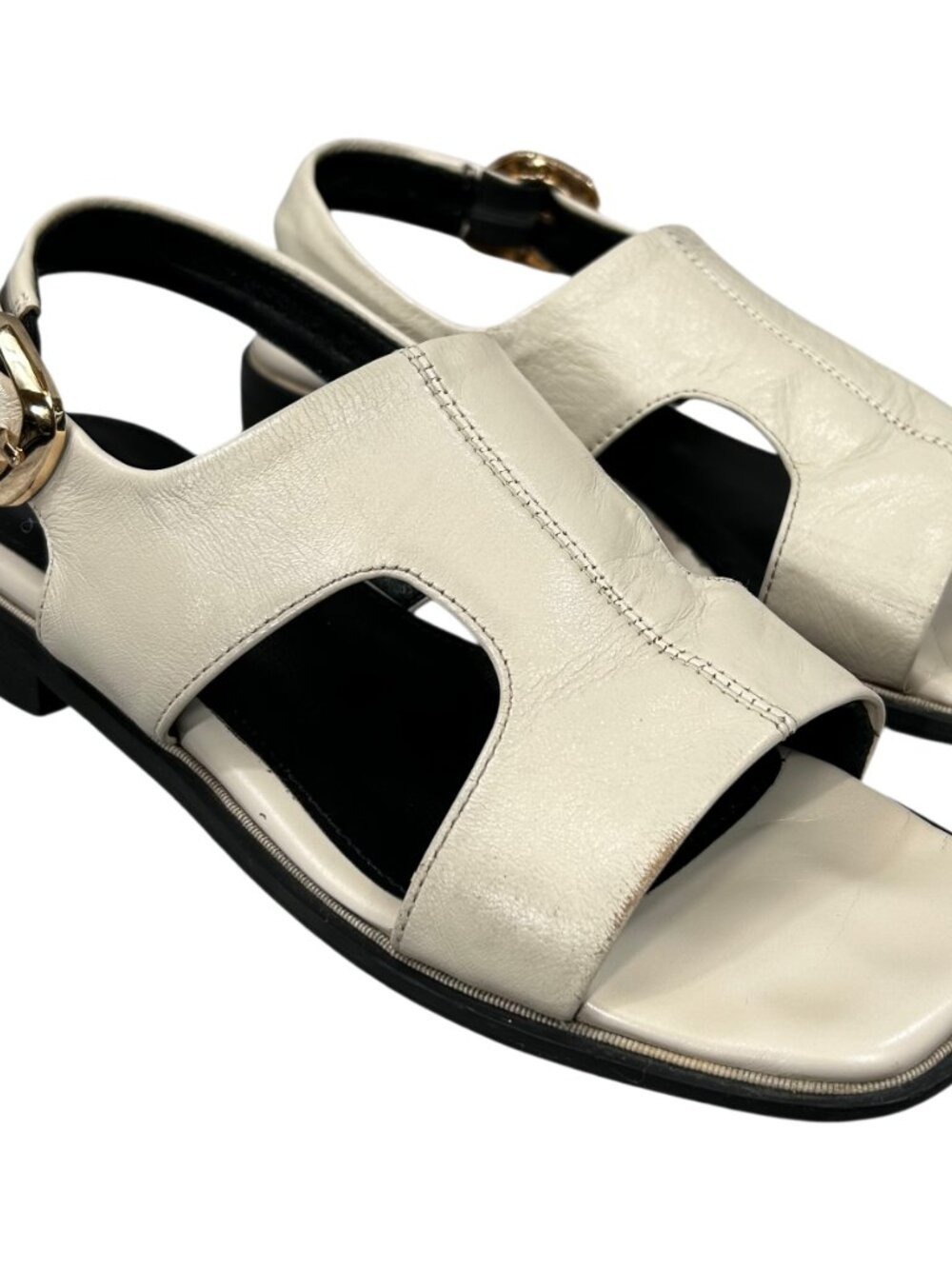 Formel Camele Cream Leather Open Toe Ankle Strap Sandals Size 5.5 - Picture 4 of 12